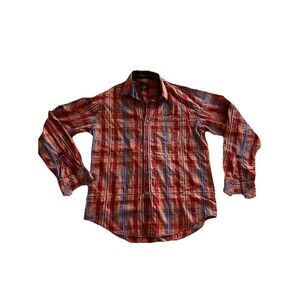 EG Equilibrio Rooster Red Plaid Button Up Size M Western Cowboy Cotton